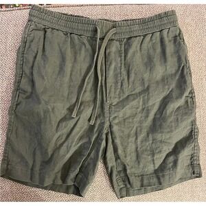 Men's Olive Green 100% Linen Pull On Tie Waist Shirts Sz Small‎